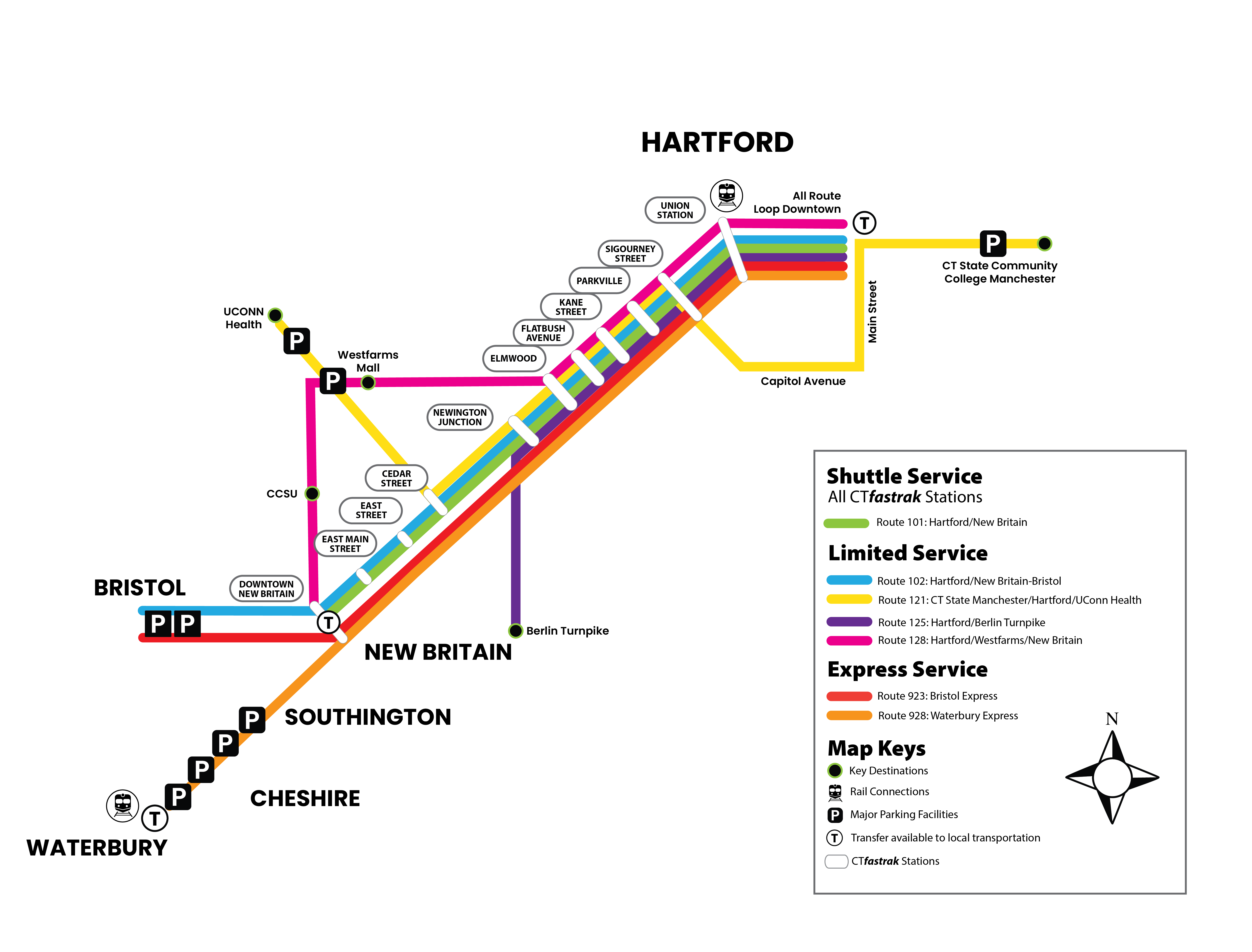 CTfastrak services Map area