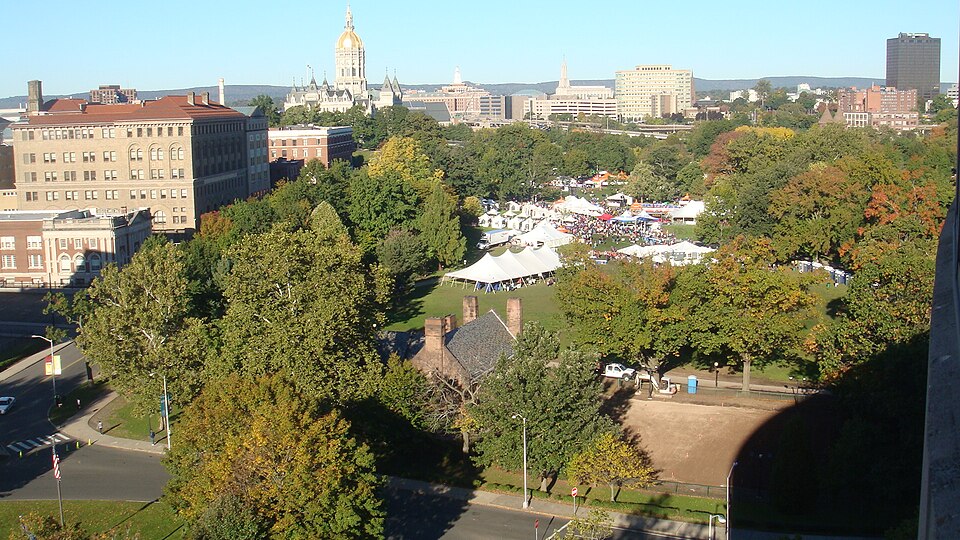 An aerial view of a park