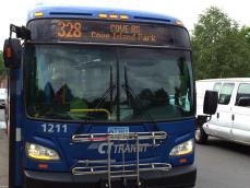 Example of renumbered 328 Cove Road route displayed on destination sign. Example of three-digit route name on destination sign.