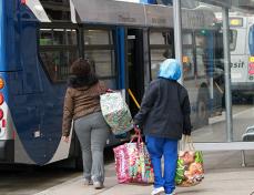 Enter and exit the buses using the rear door. Enter and exit the buses using the rear door.